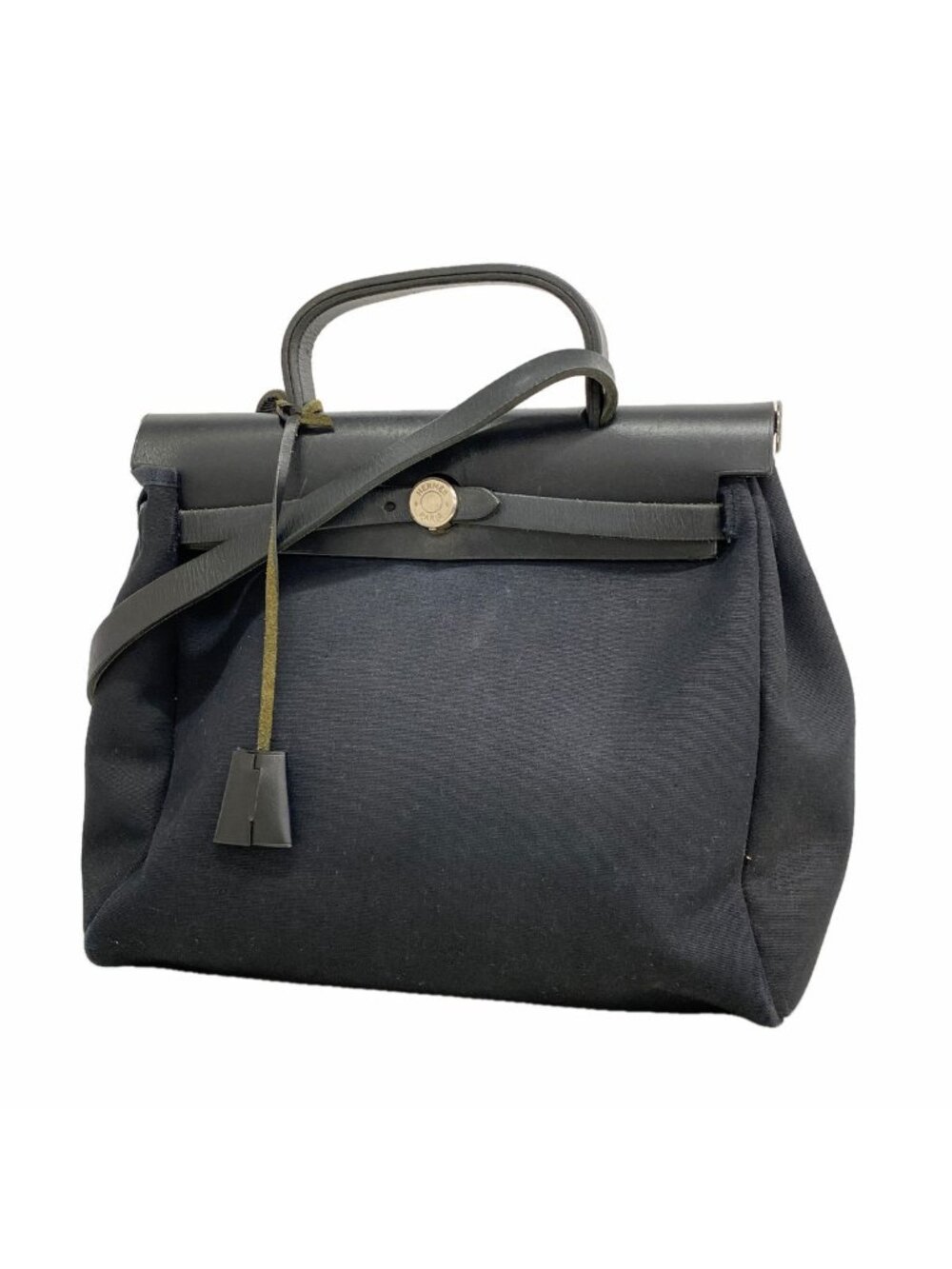 Hermes Handbag Herbag PM Toile Officier Black Silver 2-Way Bag